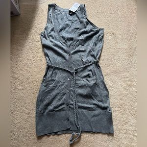 FINAL new h&m button vest tunic dress braided belt tie fitted grey 6 small